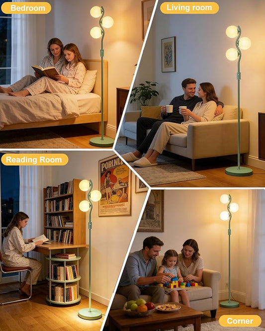Lightdot 60IN Green Floor Lamp Stepless Dimmable Globe Floor Lamps with 3Pcs 3000K Bulbs Eye-Friendly Mid Century Standing Lamps with 5Lbs Heavy Base for Living Room/Bedroom/Corner