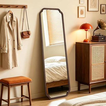 WallBeyond Full Length Mirror Wall Mounted 65"x22", Rustic Wooden Frame Floor Mirror, Large Full Body Mirror for Bedroom, Leaning or Hanging Against Wall (Walnut Solid Wood)