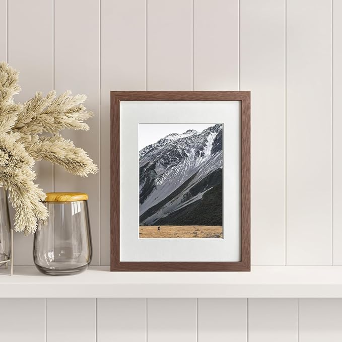 9x12 Wood Frame, Solid Oak 9x12 Picture Frame with Mat to 6x8, Natural Oak 12x9 Frames, (Walnut Set of 1)