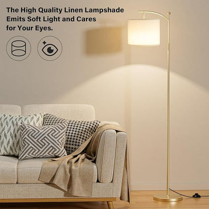 Ambimall 60" Gold Floor Lamp with Remote Control and Stepless Dimmable Bulb, Colors Temperature & Brightness Adjustable, Modern Floor Lamps for Living Room, White Shade & Gold Pole