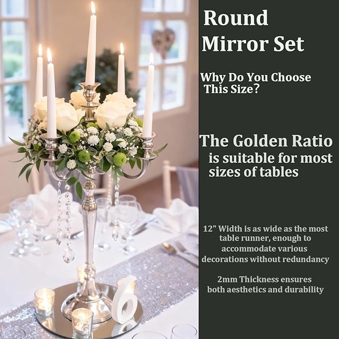 Set of 10 Round Mirrors for Centerpieces, 12 Inch Gold Acrylic Mirrors Candle Plate Circle Mirror Trays for Wedding Party Home Mirror Centerpieces for Table