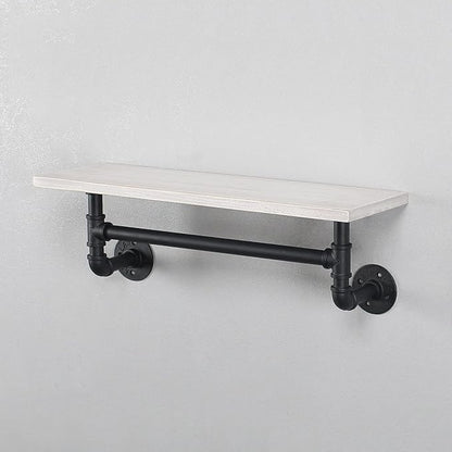 MBQQ Black & White Shelving Bathroom Pipe Shelves with Towel Bar Over Toilet, 24 inch Pine Wood Floating Shelves for Wall Mounted Bedroom,Kitchen, Farmhouse, Living Room