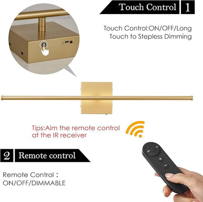 KARTOOSH Battery Operated Wall Sconces with Remote Control, Dimmable Wall Sconces Set of Two, 350°Rotate, 3000K LED Gold Wireless Wall Light for Living Room, Hallway, Bedroom, 24.4 Inch (2 Pack)