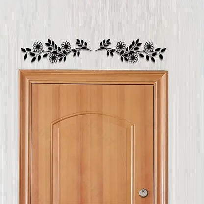 DUOOLN 2 Pcs Metal Tree Leaf Wall Decor, Long Iron Scroll Vine Wall Art Above, Rustic Hanging Sign, Line Flowers Sculpture For Above Door Living Room Office Indoor And Outdoor Decoration - Black
