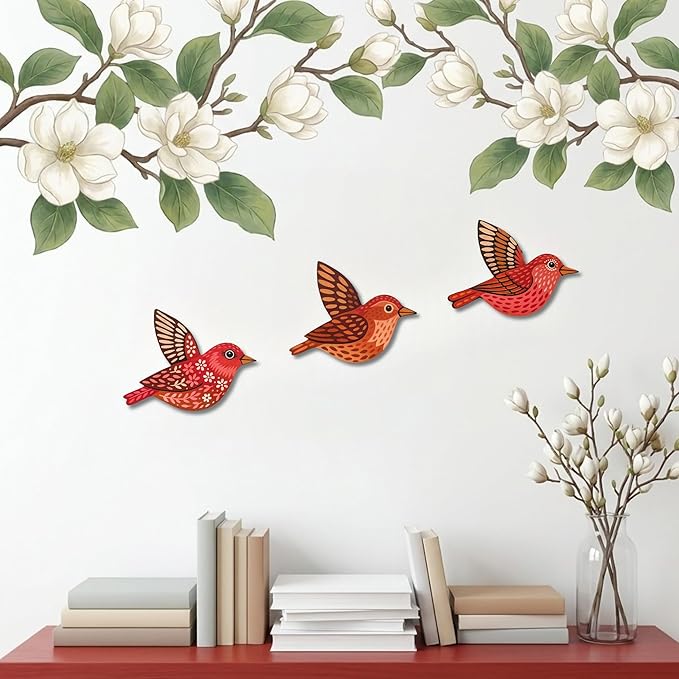 ARTINRENAISS Wooden Flying Birds Wall Decor, Scandinavian Rustic Wall Art Set Housewarming Gifts, 6 Pack Boho Birds Hanging Sign for Living Room, Bedroom, Kitchen