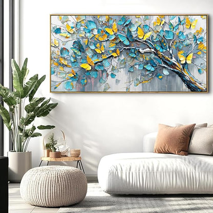 Abstract Tree Wall Art - Framed Modern Canvas Painting for Living Room, Bedroom Home Office Decor, 40x20 Inch Ready to Hang