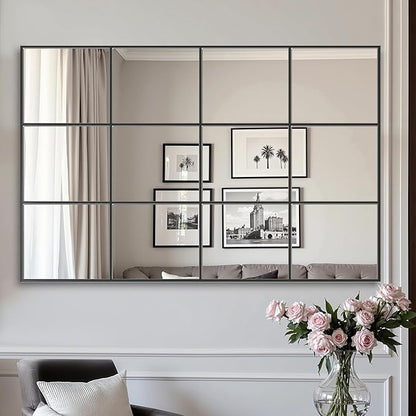Suidia Wall Mirror, 36" x 55" Window Decorative Mirrors, Metal Framed Wall Decor Wall-Mounted Mirrors for Bedroom, Living Room, Entryway, Black