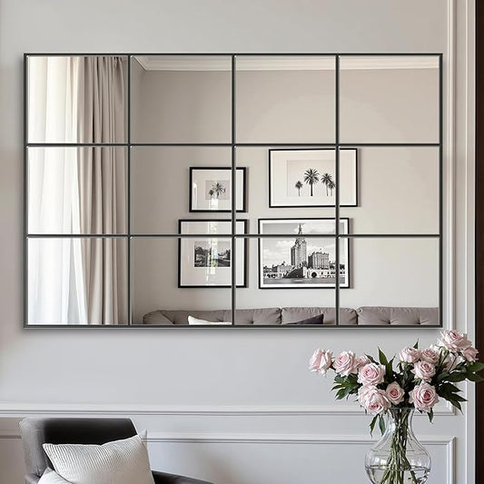 Suidia Wall Mirror, 36" x 55" Window Decorative Mirrors, Metal Framed Wall Decor Wall-Mounted Mirrors for Bedroom, Living Room, Entryway, Black