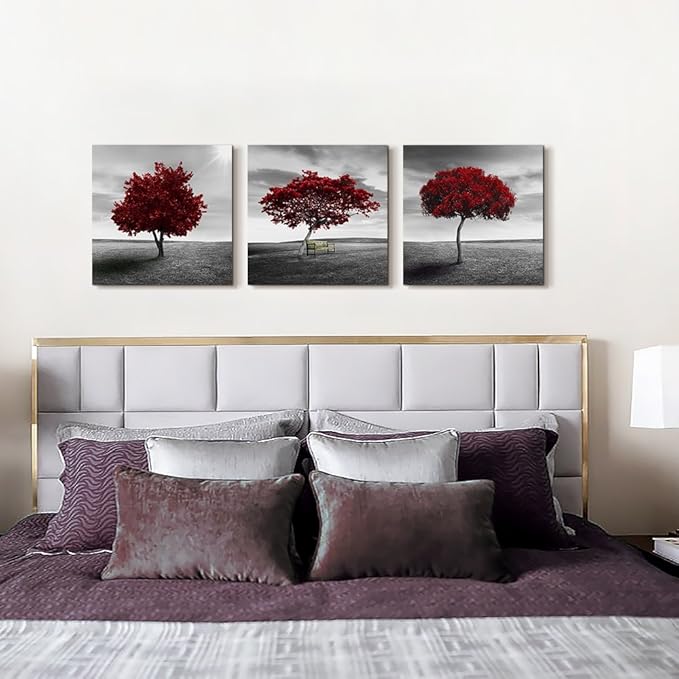 Canvas Wall Art Painting Decor-Panoramic black and white mangrove- 12" x 12" 3 Pieces Framed Canvas Prints Watercolor Giclee with Black Border Ready to Hang for Modern scenery Home Office Decor