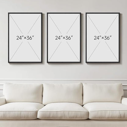 Large Framed Black and Beige Neutral Abstract Wall Art for Living Room, 3 Piece Modern Canvas Prints Paintings Artwork for Walls, Minimalist Lines Pictures for Hallway Stair Office Wall Decor 24x36 In