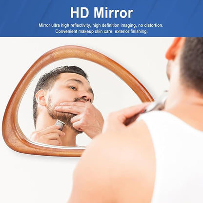 MAGFLERUM Irregular Wall Mirror, 15 * 10 inch Asymmetrical Wood Mirrors, Small Wall Mirror, Hanging Vertically and Horizontally. Mirrors for Wall Decor (Red Walnut)