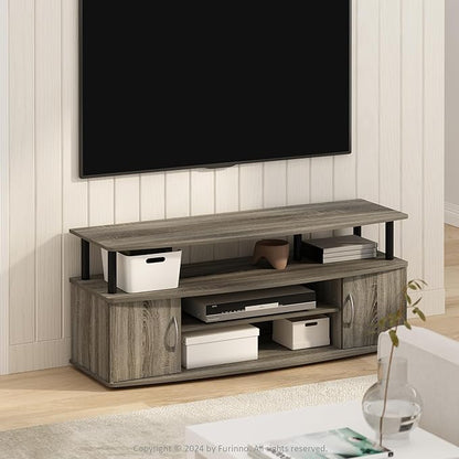Furinno Jaya TV Stand, Entertainment Center, TV Console, for TV up to 55 Inch, with 2 Doors and Cable Management Holes, for Living Room, Bedroom, Grey Oak