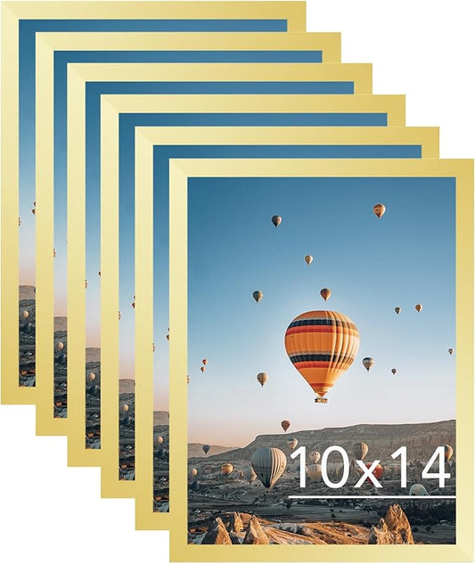 JCJMY 10x14 Picture Frame Set of 6 for 30 x 40cm Diamond Art Painting, Wall Mounting Horizontally or Vertically, 10 x 14 Wall Gallery Poster Photo Frame with Shatter Resistant Plexiglass,6 Pack, Gold