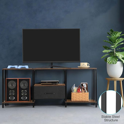 LIANTRAL Black Bedroom TV Stand with Storage Cabinet up to 50 inch TV, Small TV Console Table with Power Outlets 45 inch Media Entertainment Center for Living Room Bedroom (Rustic Brown)