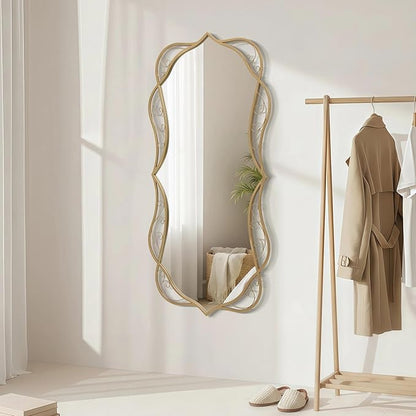 Besdomus Large Gold Bathroom Mirror: 30"x60" Scalloped Modern Long Full Length Vanity Wall Mirror - Farmhouse Decorative Vertical or Horizontal Hanging for Living Room/Entryway/Bathroom/Bedroom