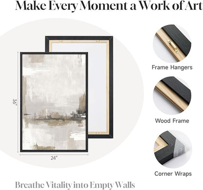 Large Framed Neutral Abstract Wall Art for Living Room, 3 Piece Brown Beige Canvas Artwork for Walls, Modern Minimalist Abstract Prints Paintings Pictures for Hallway Home Office Wall Decor, 24x36 In