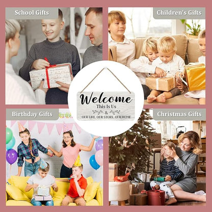 This is Us Our Life Our Story Our Home Wall Decor, Vintage Wooden Wall Decoration Family Hanging Sign for Living Room Front Door, New Home Decor Housewarming Gifts
