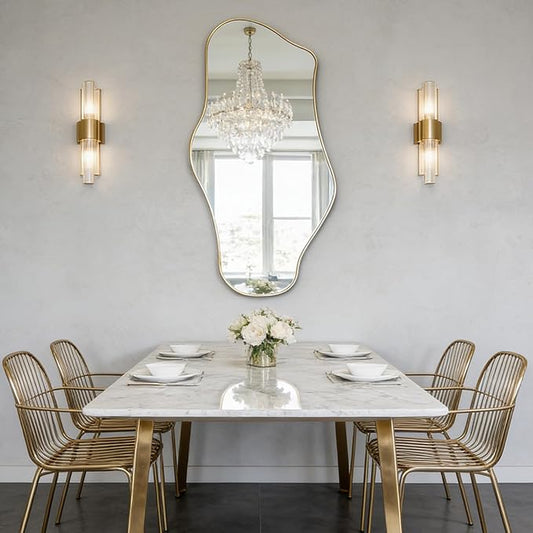 Irregular Wall Mirror, 47.2"x21.5" Asymmetrical Mirror with Gold Metal Frame, Organic Shaped Mirrors for Living Room Bedroom Hallway Entryway Fireplace, Hangs Vertically or Horizontally