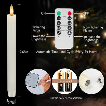JOIONE Flameless Taper Candles with Remote Timer, 6Pack Battery Operated Real Wax Flickering Flame, Fake Electric LED Candles Warm Light for Mother's Day Christmas-White