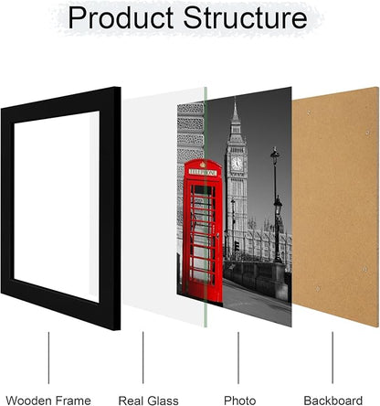 iRahmen 8x10 Picture Frame Set of 2 with HD Glass, Black Wood Photo Frames Display 5x7 Picture with Mat or 8 x 10 Without Mat for Horizontal or Vertical Tabletop and Wall Mounting