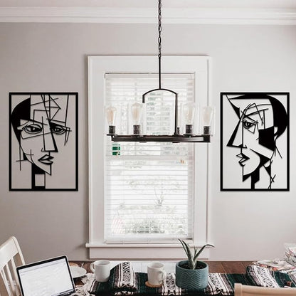 ESTART 2 Pieces Abstract Lover Faces Metal Wall Decor, Modern Minimalist Single Line Geometric Hanging Wall Art, Black Metal Wall Sculptures for Home Living Room Bedroom Bathroom Kitchen 24x15.7 IN