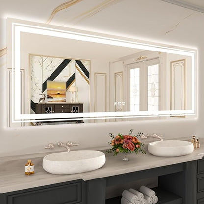 WTTY RGB LED Mirror for Bathroom,88"x38" Large LED Bathroom Mirror with Backlit and Front Light,Stepless Dimmable,Anti-Fog,Lighted Bathroom Vanity Mirror for Wall,Shatterproof,Memory Function