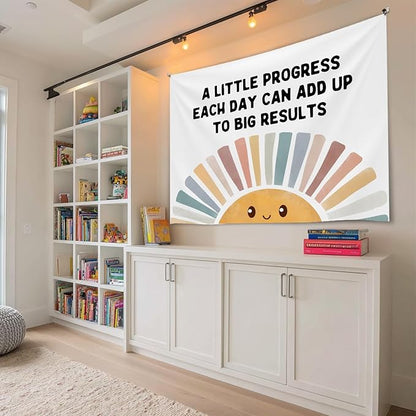Positive Wall Tapestry-A Little Progress Each Day Inspirational Banner,Soft Flannel Wall Tapestry Decor for Bedroom,Kids Room Decor,Birthday Party Wall Art Decoration 51x59 Inch (Colorful-Progress)