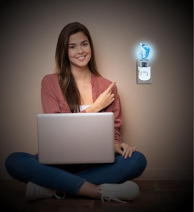 COTA Global Dolphin Night Light - Home Décor Wall Plug in Night Light with Switch, Unique Decorative Hand Made LED Glass Art Nightlight - 4.5 Inches