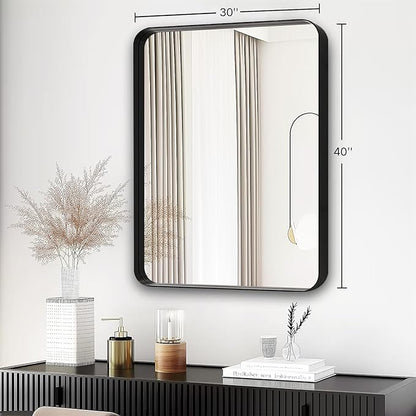 Black Mirror for Bathroom Wall - 40x30 Inch Large Reactangular Metal Framed Mirror Over Sink, Matte Frame Big Rectangle Mirror Vanity for Restroom, Entryway, Living Room, Fireplace