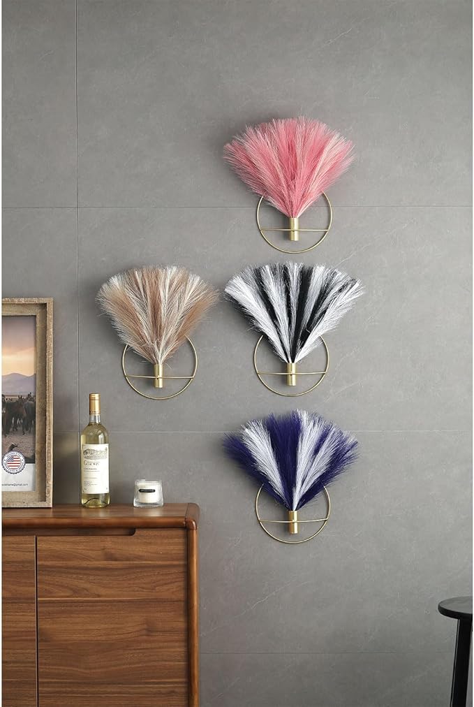 Pretty Jolly Boho Wall Decor - Hanging Artificial Pampas Display for Living Room, Bedroom, Bathroom, Dining Room - Wall-Mounted Metal Art, Plant Decor 2 Pack, Black
