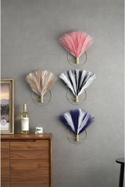 Pretty Jolly Boho Wall Decor - Hanging Artificial Pampas Display, Metal Wall Art for Living Room, Bedroom, Bathroom, Dining Room - Plant Decor 2 Pack, Ice Pink, Dark Pink, Gold