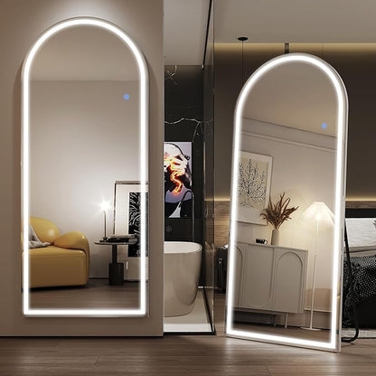 Antok LED Full Length Mirror with Light, 71"x28" Lighted Full Body Mirror with Stand, Dimmable & 3 Color Lighting Standing/Leaning/Wall Mounted Vanity Mirror for Bedroom Cloakroom Livingroom(Arched)