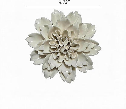 CEUYGT Ceramic Flowers 3D Wall Art Decor Handmade 3D Wall Art Hanging Sculpture for Living Room Bedroom White Peony 4.72"