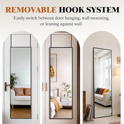 DUMOS 47x14 Full Length Mirror Over the Door, Wall Mounted Full Body Mirror, Door Hanging Metal Aluminum Alloy Frame Dressing Mirror for Bedroom, Living Room, Entryway, Black