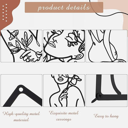 Cindeer 6 Pcs Black Metal Wall Art Bedroom Abstract Wall Art Woman Silhouette Line Decor Minimalist Abstract Woman Line Drawing Modern Living Room Pictures Decor for Bathroom Salon Silhouette