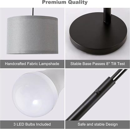 Floor lamp with Remote, 3 Light Arc Floor Lamps for Living Room, 2400LM Tall Standing Floor Lamps with Gray Shades, 80" Large Floor Lamp for Bedroom, Office