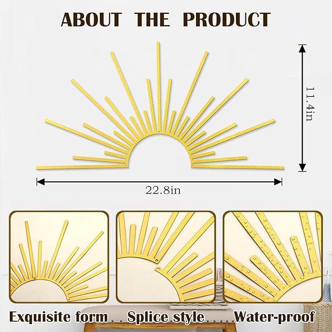 Bnesi Sun Metal Wall Art Sun Wall Decor Gold Metal Decor for Living Room Bedroom Modern Home Decor Unique Housewarming Gift for Minimalist Boho Style Home Art Lovers (Gold)