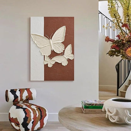 JUHOME Abstract Butterfly Canvas Wall Art,24x36 Inch Hand-Painted Textured Vertical Oil Painting,Minimalist White Butterfly Artwork for Living Room Bedroom Office, Large Original Wall Decor on Canvas