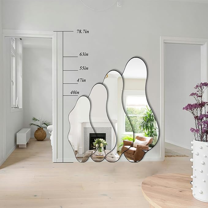 Irregular Wall Mirror, 40"x18" Asymmetrical Mirrors with Metal Frame, Modern Organic Shape Mirrors for Living Room Bedroom Hallway Entryway, Horizontal or Vertical Hanging
