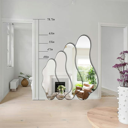 Irregular Wall Mirror, 40"x18" Asymmetrical Mirrors with Metal Frame, Modern Organic Shape Mirrors for Living Room Bedroom Hallway Entryway, Horizontal or Vertical Hanging