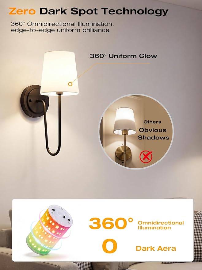 CLOUDY BAY 10000mAh Battery Operated Wall Sconces,Up to 100 Hours with Rechargeable RGB Dimmable Magnetic Bulb,Cordless Wall Lighting Fixtures with Remote for Bedroom,Black,2 Pack-15.4in