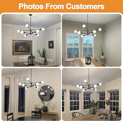 10.9"-52.3" Height Adjustable Sputnik Chandeliers Dining Room Light Fixture (8-Light, 30-Inch), Modern Black Chandelier, Mid Century Modern Chandeliers for Dining Room Kitchen (Bulbs Not Included)