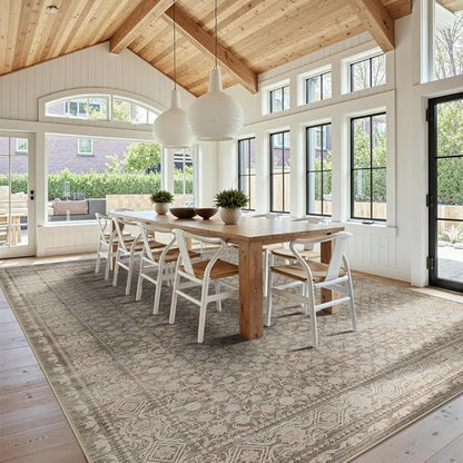 10x14 Washable Area Rug for Living Room, Extra Large Neutral Vintage Boho Rugs for Dining Room, Kids Room, Farmhouse, Durable Low Pile Non Slip Carpet for High Traffic Areas, Apricot