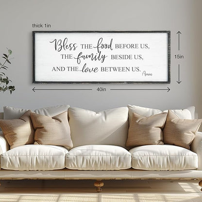 Bless The Food Before Us Home Decor Wall Sign For Family Kitchen Farmhouse Dining Room Vintage Rustic Retro Boho Wood House Wall Art Decoration For Living Room Bedroom 40 x 15 Inch black