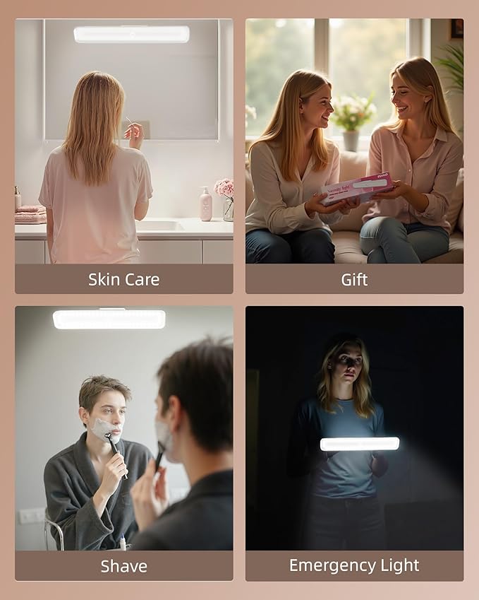 EZVALO Wireless Makeup Light 1 Pack, Vanity Lights for Mirror, Bathroom Vanity Light, Rechargeable, 3 Color Temperatures, Stepless Dimming, Touch Control, Adjustable Angle, Women's Gifts
