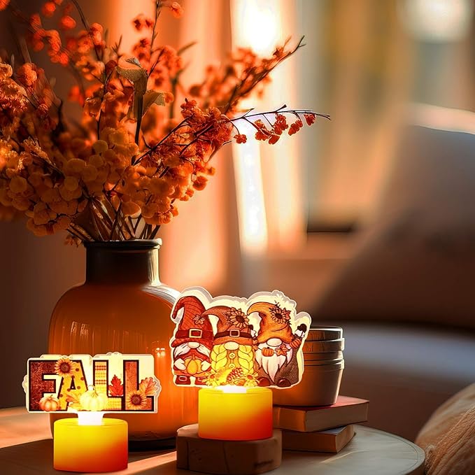 Tuanse 6 Pcs Hello Autumn Tea Lights Candles Fall Table Centerpieces for Dinner Fall LED Flameless Tealight Candles Thanksgiving Table Centerpieces for Home Office Kitchen Indoor Party Decor