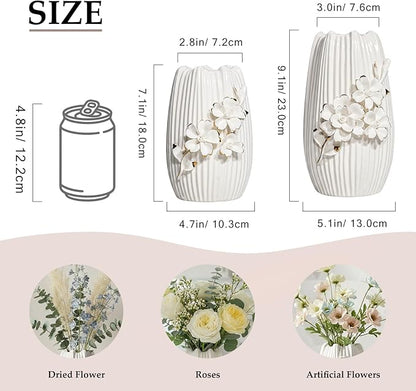White Ceramic Vase - 9 Inch 3D Modern Vase for Centerpieces, Minimalist Decorative Vases Home Decor, Bathroom, Shelf, Kitchen, Living Room, Table Decor