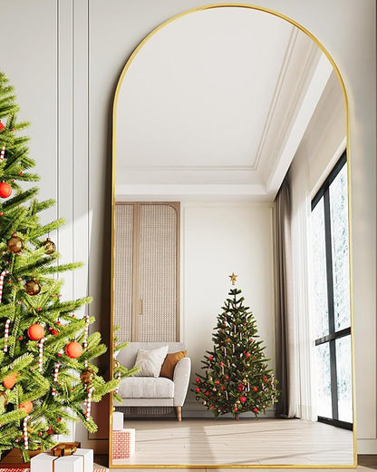 Full Length Mirror, 81"x41" Oversized Floor Mirror Freestanding, Full Body Floor Standing Mirror with Stand, Hanging Mounted for Bedroom Living Room, Gold, Arched Style