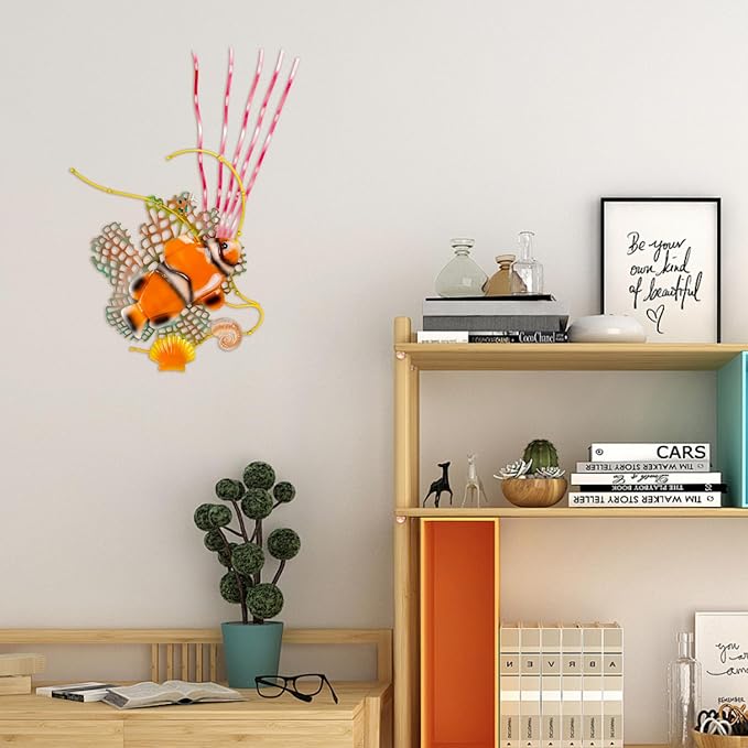 dreamskip Sea Fish Metal Beach Wall Decor Art, Orange Ocean Themed Wall Sculpture, Coastal Beach Outdoor Decor For Pool, Fence, Garden, Patio, Bathroom Indoor