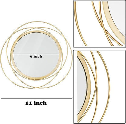 3 Set. Round Mirrors for Wall Decor Living Room Bedroom Bathroom Dining Room Metal Circle Mirror Set Boho Decorative Sunburst Wall Art Accent Entryway - Gold 11 in.